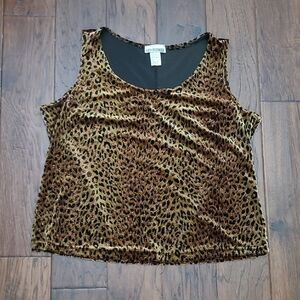 VINTAGE After Dark Velvet Animal Print Glittery Sleeveless Top size 2X